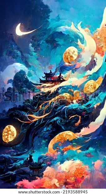 Mid-Autumn Festival Change flies to the moon\
abstract\
painting