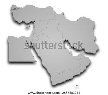 The Middle East. 3d Map of Middle East countries with color. Southwest Asia, ME, Middle East 