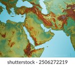 Middle East Color Relief Map 3D Illustration