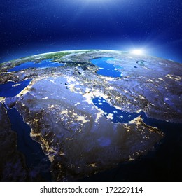 Middle East and Gulf city lights. Elements of this image furnished by NASA