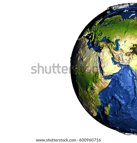 Middle East On Model Earth Exaggerated Stock Illustration