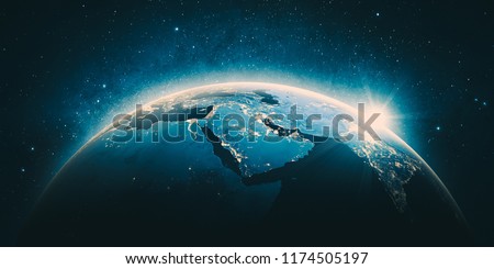 Middle East from space. 3D Rendering. Stars my own photo. Elements of this image furnished by NASA Stockfoto © 