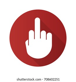 Middle Finger Up Flat Design Long Shadow Glyph Icon. Flipping Hand Gesture. Raster Silhouette Illustration