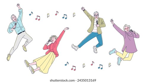 Middle-aged men and women cheerfully enjoying karaoke - Powered by Shutterstock