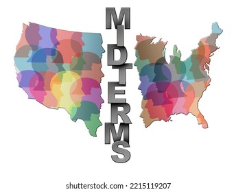 Midterm Elections And Midterms Concept Or United States Elections And USA Vote And Divided American Politics As Cultures And Ideology In Conflict In The United States In A 3D Illustration Style.