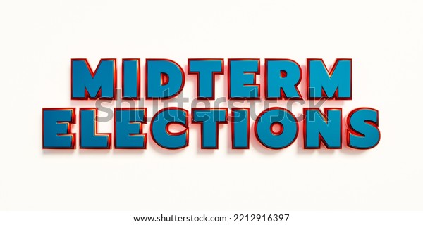 Midterm Elections in the USA. The word\
midterm election in blue capital letters. US politics, government\
and voting concept. 3D\
illustration