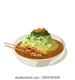 mie ongklok is one of the traditional Indonesian foods made from noodles, this illustration can be used as your book cover to make it more beautiful - Powered by Shutterstock