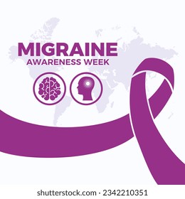 Migraine Awareness Week illustration. Purple awareness ribbon, headache, brain icon set. Important day - Powered by Shutterstock