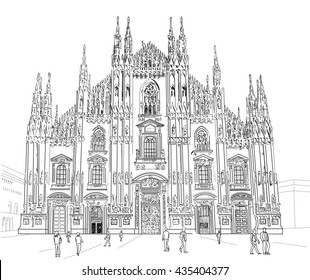 Milan Cathedral Gothic Architecture Vector Hand Stock Vector (Royalty ...