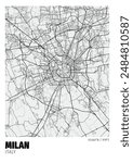 Milan City, Italy Map - Milan City White Maps Poster Wall Art Home Decor Ready to Printable