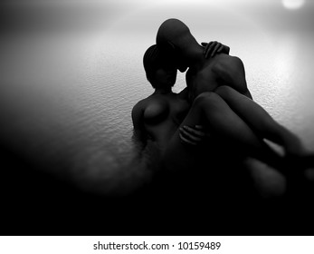 A mildly erotic image of a man and women who are romantically in love in the sea. A good concept image for love or valentines day.