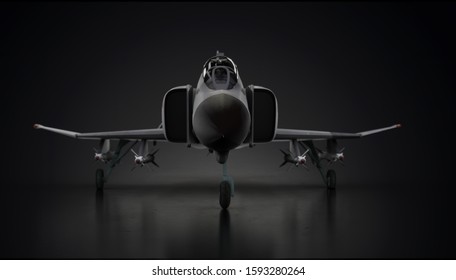 Military Aircraft Fighter Jet In Undisclosed Location In Hangar Facing Front 3d Rendering