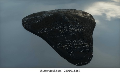 Military alien sci fi ship flying over clouds. 3d rendering. 3D Illustration