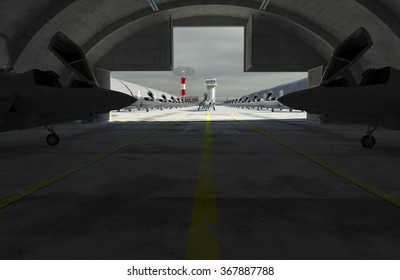 Military Base, Hangar, Bunker. F 35 , American Military Fighter Plane. 