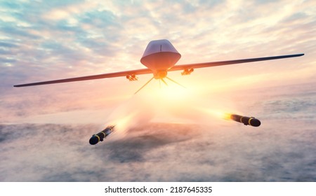 Military Combat Drone UAV Launching Missiles 3d Render