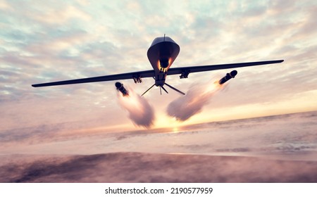 Military Combat Drone UAV Launching Missiles 3d Render