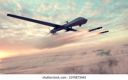 Military Combat Drone UAV Launching Missiles 3d Render