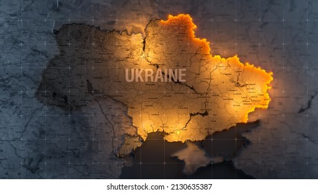 Military Conflict Between Ukraine And Russia. Concept Map Of War. Cartography Design. 3d Render