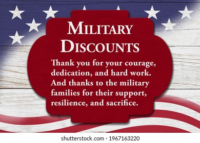 Military Discounts message on red, white, and blue USA flag stars and stripes 3D Illustration - Powered by Shutterstock