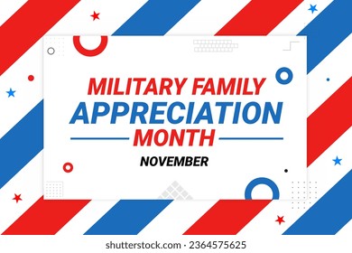 Military Family appreciation month background design with colorful patriotic shapes and typography in the center - Powered by Shutterstock