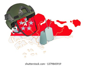 Military Force Of Singapore, Army Or War Concept. 3D Rendering Isolated On White Background