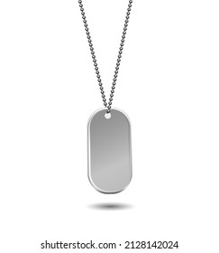 Military ID Tag Army Medallion. Illustration Of Solder, Veteran Sign, Blank Of Metallic Card On Chain