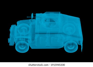 Military Jeep Above View In X-ray. 3d Rendering