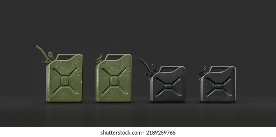 Military Jerrycans, Military Fuel Canisters, 3d Rendering, Nobody