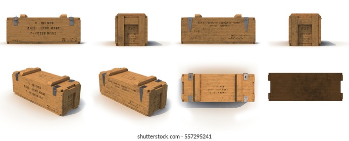 military old case box renders set from different angles on a white. 3D illustration