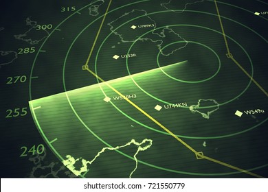 Military Radar Screen Is Scanning Air Traffic. 3D Rendered Illustration.
