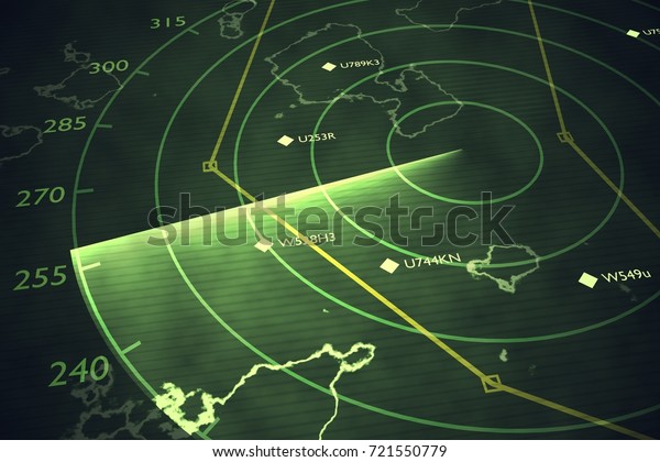 軍のレーダー画面が空輸を走査している 3dレンダリングイラスト のイラスト素材