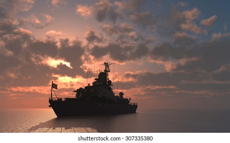 The Military Ship In The Sea 