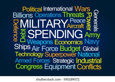 Military Spending Word Cloud On Blue Background