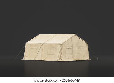 Military Tent And Shelter, Campsite For Soldiers, Humanitarian Aid Tent, 3d Rendering