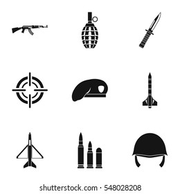 Military Weapons Icons Set. Simple Illustration Of 9 Military Weapons  Icons For Web