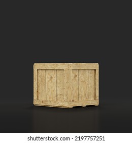 Military Wooden Crate For Ammunition And Military Arsenal, Side View Cargo Box, 3d Rendering