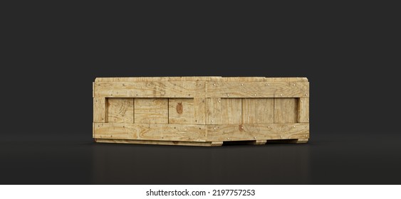 Military Wooden Crate For Ammunition And Military Arsenal, Side View Cargo Box, 3d Rendering