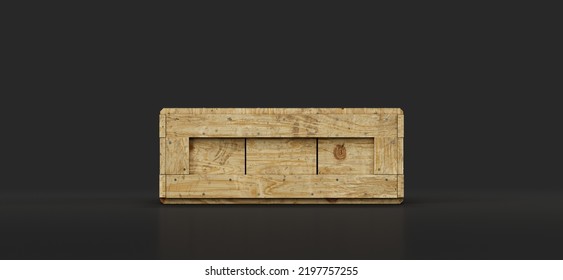 Military Wooden Crate For Ammunition And Military Arsenal, Side View Cargo Box, 3d Rendering