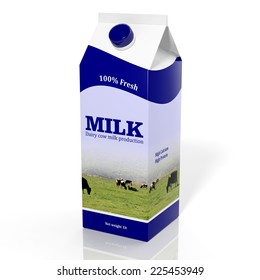 Milk Carton Box Isolated On White. 3d Illustration