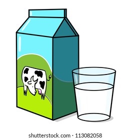 Milk Carton Clear Glass Milk Illustration Stock Illustration