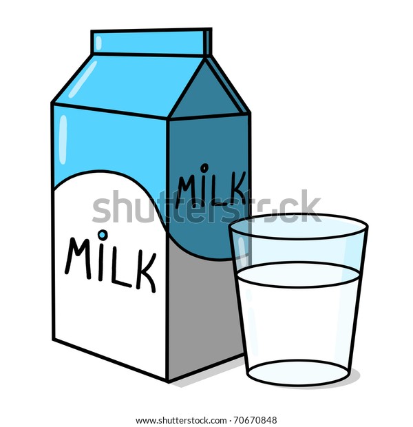 牛乳パックとガラスのイラスト 牛乳箱と牛乳を1杯フリーハンドで描く のイラスト素材
