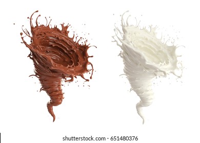 milk and Chocolate  spinning into a storm shape, The concept represents the power derived from the value of drinking, 3d illustration