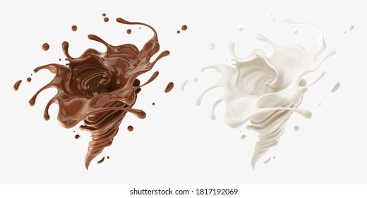 Milk and chocolate tornado or Twister shape Splash, 3d illustration.