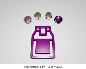 MILK circular text of separate letters around the 3D icon, 3D illustration