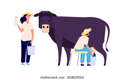 Milk Farm Characters Flat Cow Woman Stock Illustration 2028039056 ...