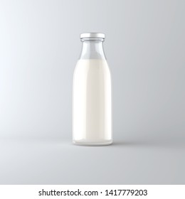 Milk Glass Bottle Mock-Up With Clipping Path. 3D Illustration