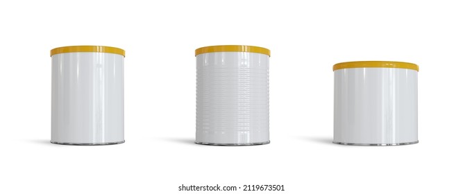 Milk Powder Tin Can Nutritional Food Packing White Plastic 3D Rendering