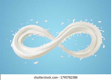 Milk splash, Infinity symbol shape, 3d illustration.