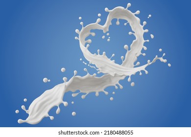 Milk splash in the shape of a heart include clipping path, 3d rendering.