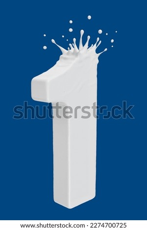 Milk splash in the shape of number one on blue background, 3d rendering, Clipping path.